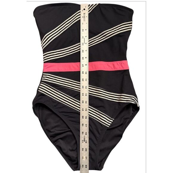 Anne Cole Stripe Bandeau One Piece Swim Suit Black/Pink/White Sz. M Beach - Picture 4 of 11